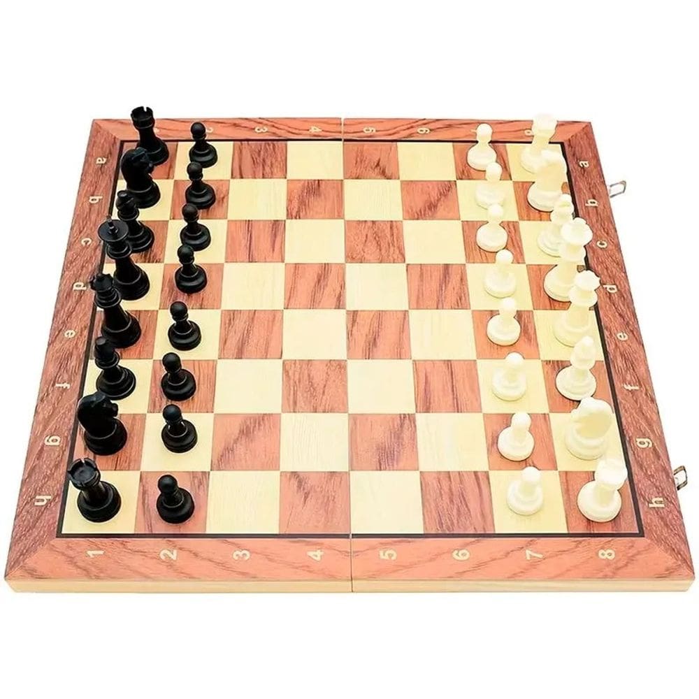 Jogo De Xadrez Dama E Gamão De Magnético 24 x 24 Cm