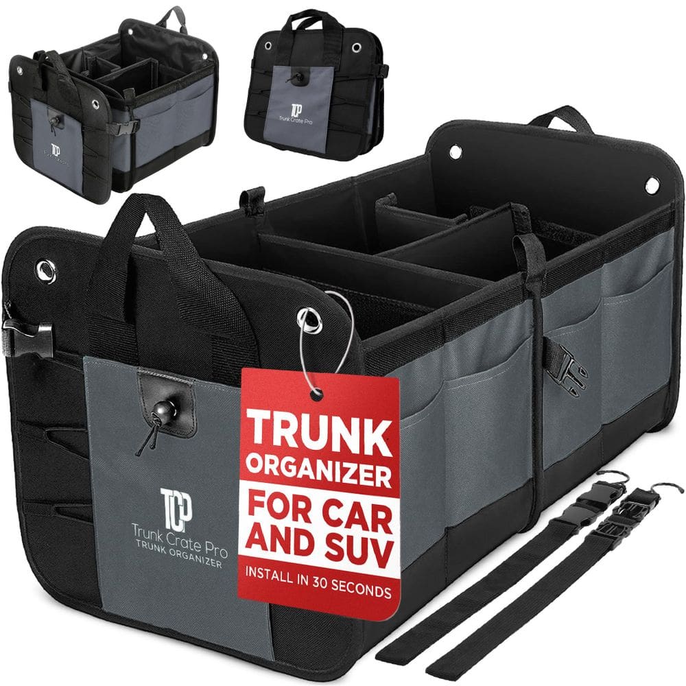 Organizador de armazenamento de carros TRUNKCRATEPRO cinza de grande capacidade