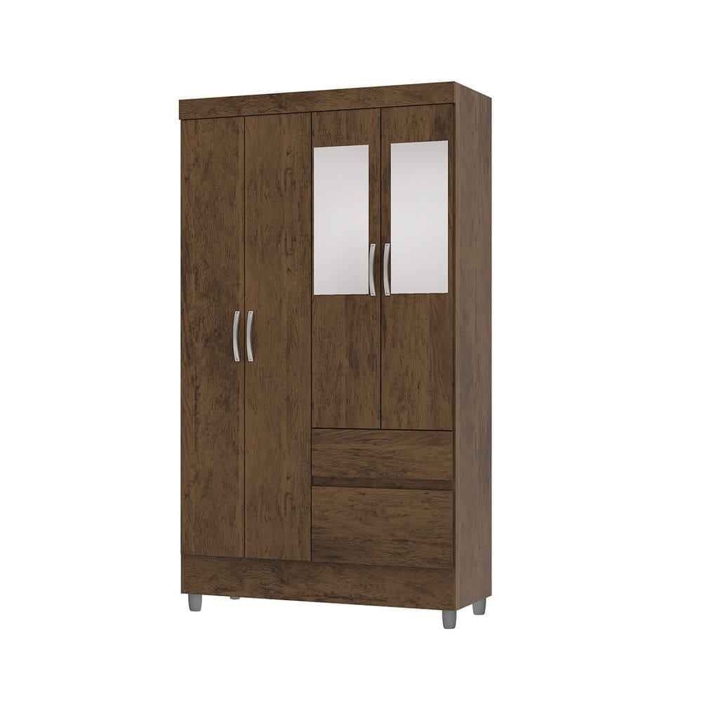 Guarda Roupa Solteiro 102cm Com Espelho Mayra Imbuia Rústico V02 - Mpozenato