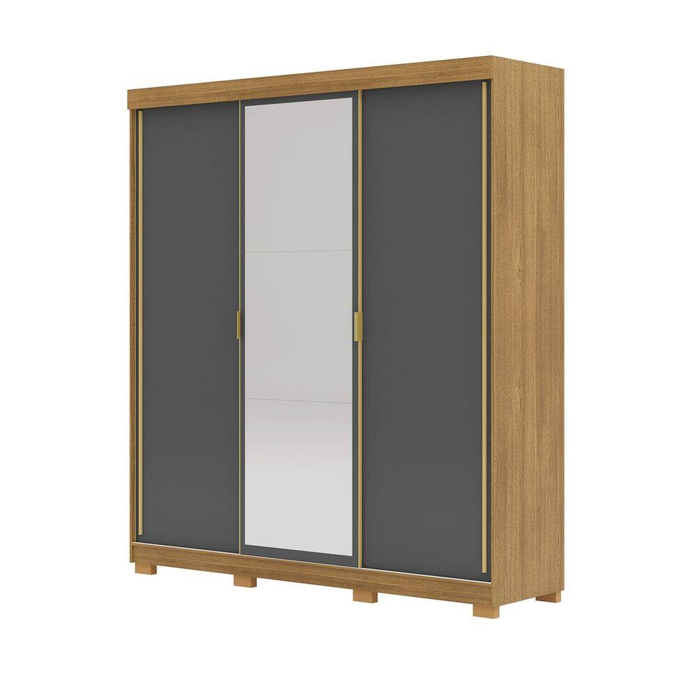 Guarda Roupa Casal 200cm Com Espelho Porto Nature/Alasca - Vila Rica