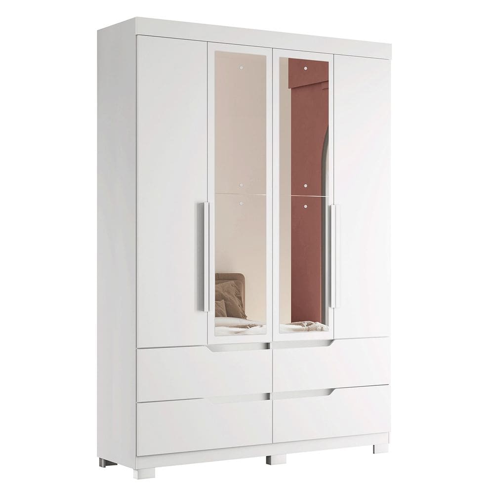 Guarda Roupa Solteiro 160cm com Espelho Doble Branco - Albatroz