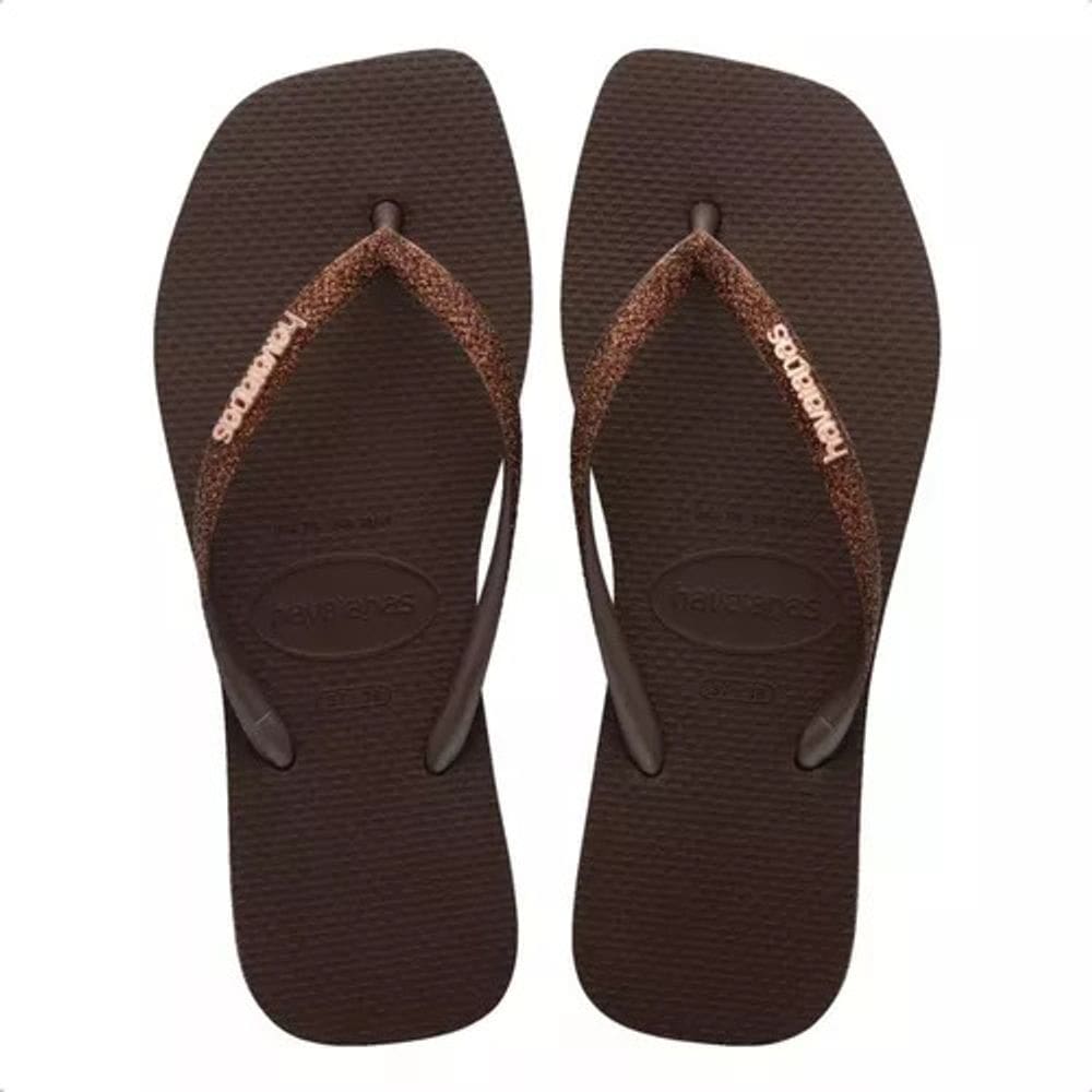 Chinelo Havaianas Slim Square Sparkle Feminino - Marrom