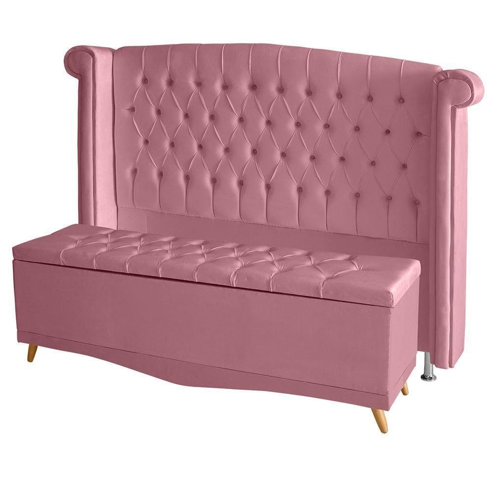 Kit De Quarto Cabeceira De Cama E Calçadeira Baú Toquio Casal Queen 160 Cm Suede Rosa Bebê Do Lar Móveis E Decoração