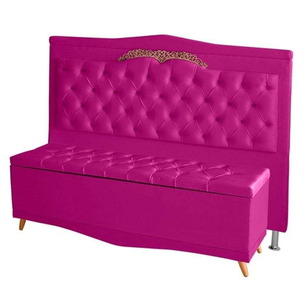 Kit Cabeceira De Cama E Calçadeira Baú Madri King 195 Cm Suede Rosa Pink Do Lar Móveis E Decoração