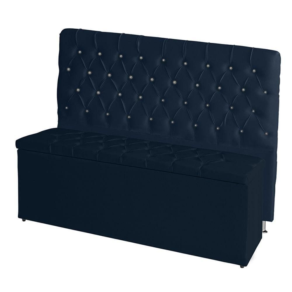 Kit De Quarto Cabeceira De Cama E Calçadeira Baú Estrela Casal 140 Cm Suede Botão Strass Azul Do Lar Móveis E Decora