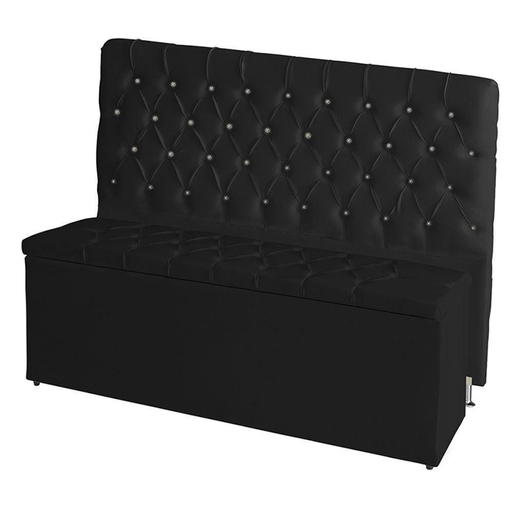 Kit De Quarto Cabeceira De Cama E Calçadeira Baú Estrela King 195 Cm Suede Botão Strass Preto Do Lar Móveis E Decora