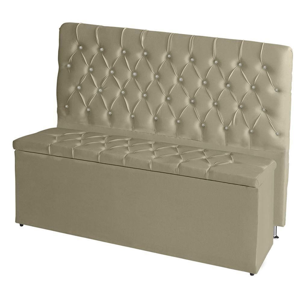 Kit De Quarto Cabeceira De Cama E Calçadeira Baú Estrela Casal 140 Cm Suede Botão Strass Bege Do Lar Móveis E Decora