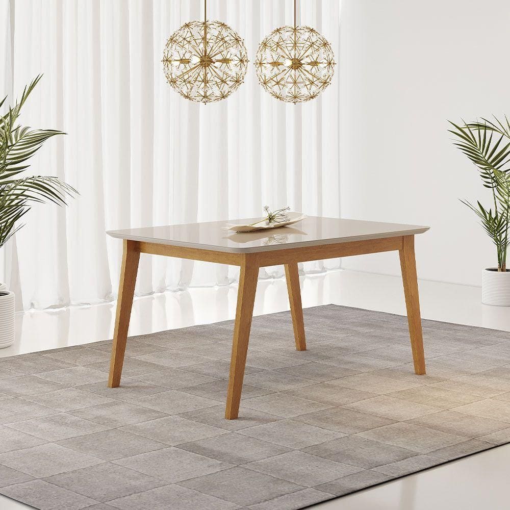 Mesa De Jantar Elegance 180x90cm Com Vidro Jcm Movelaria Cinamomo/ Off White