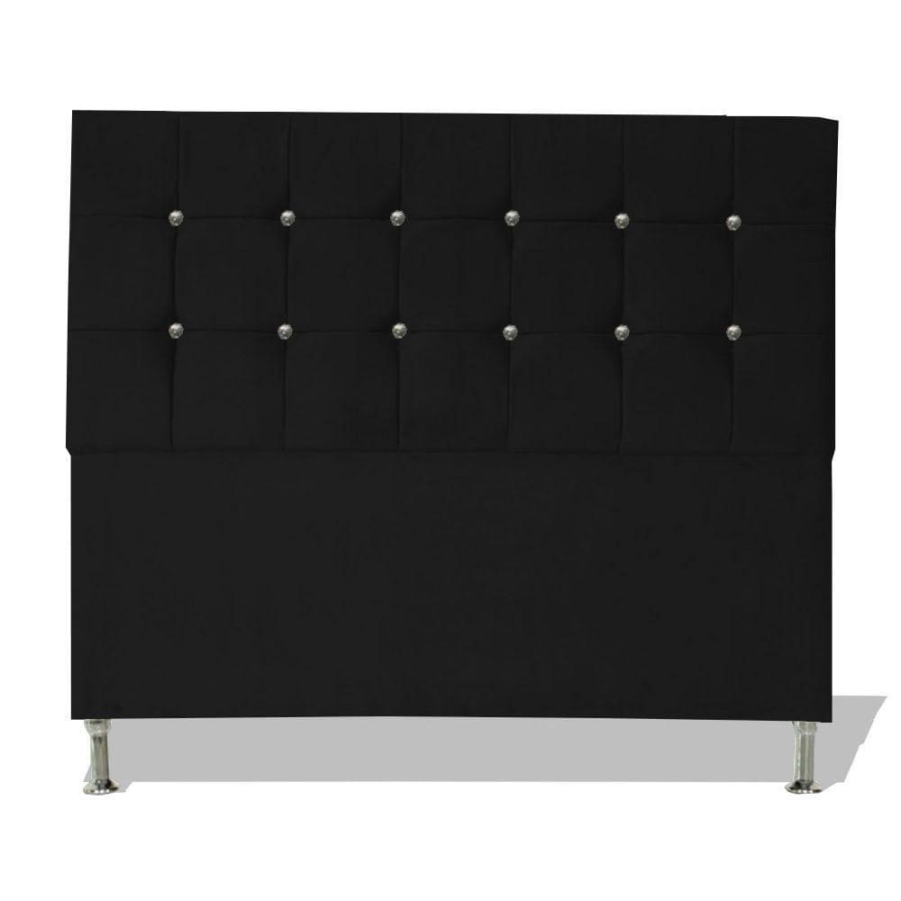 Cabeceira De Cama Cristal Queen 160 Cm Botão Strass Suede Preto Do Lar Móveis