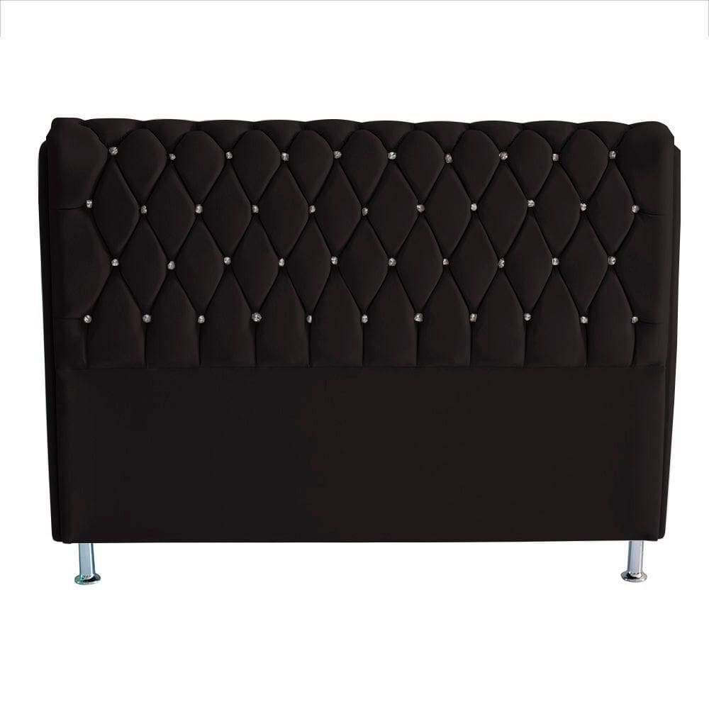 Cabeceira De Cama Jully Queen 160 Cm Botão Strass Suede Preto Do Lar Móveis