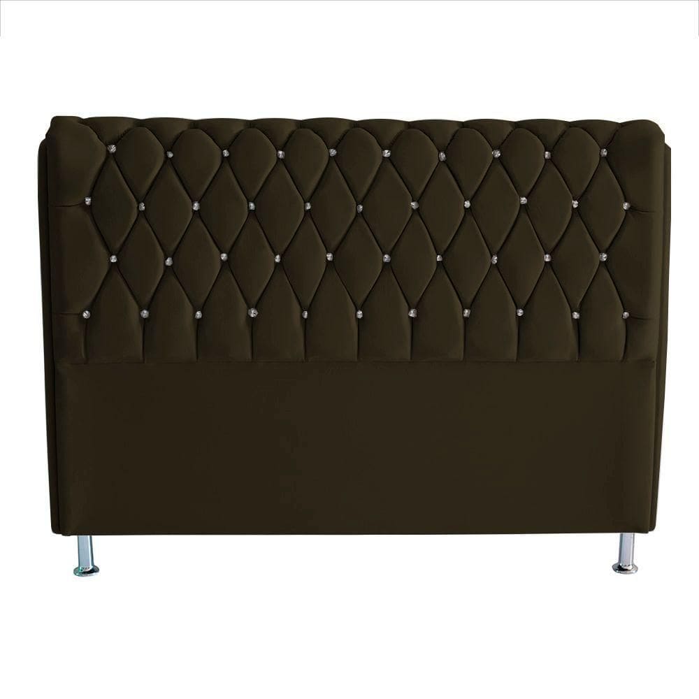 Cabeceira De Cama Londres Casal 140 Cm Suede Botão De Strass Marrom Do Lar Móveis E Decoração