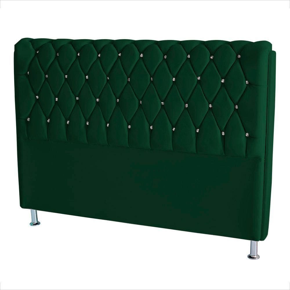 Cabeceira De Cama Jully Queen 160 Cm Botão Strass Suede Verde Do Lar Móveis