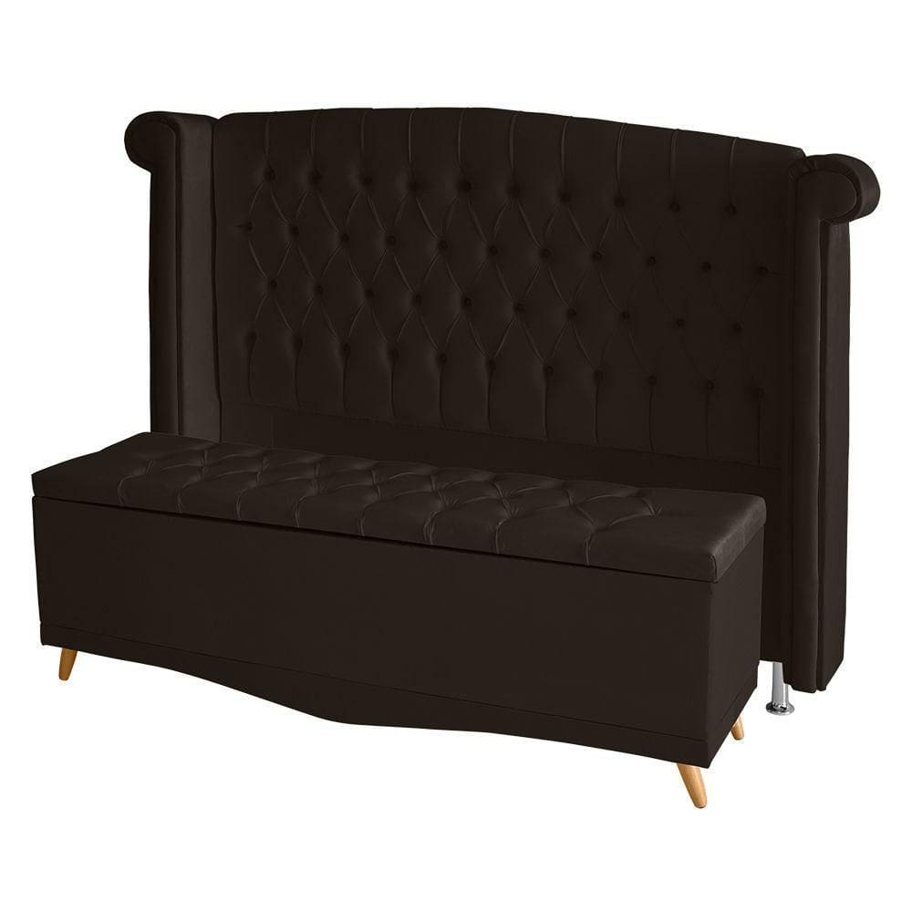 Kit Cabeceira De Cama E Calçadeira Baú Luxo Casal 140 Cm Suede Marrom Do Lar Móveis