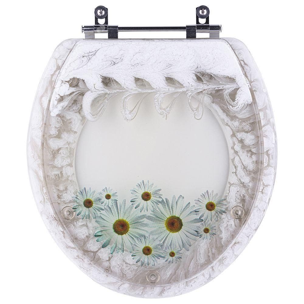 Assento Sanitário Poliester Decorado Margaridas Branco