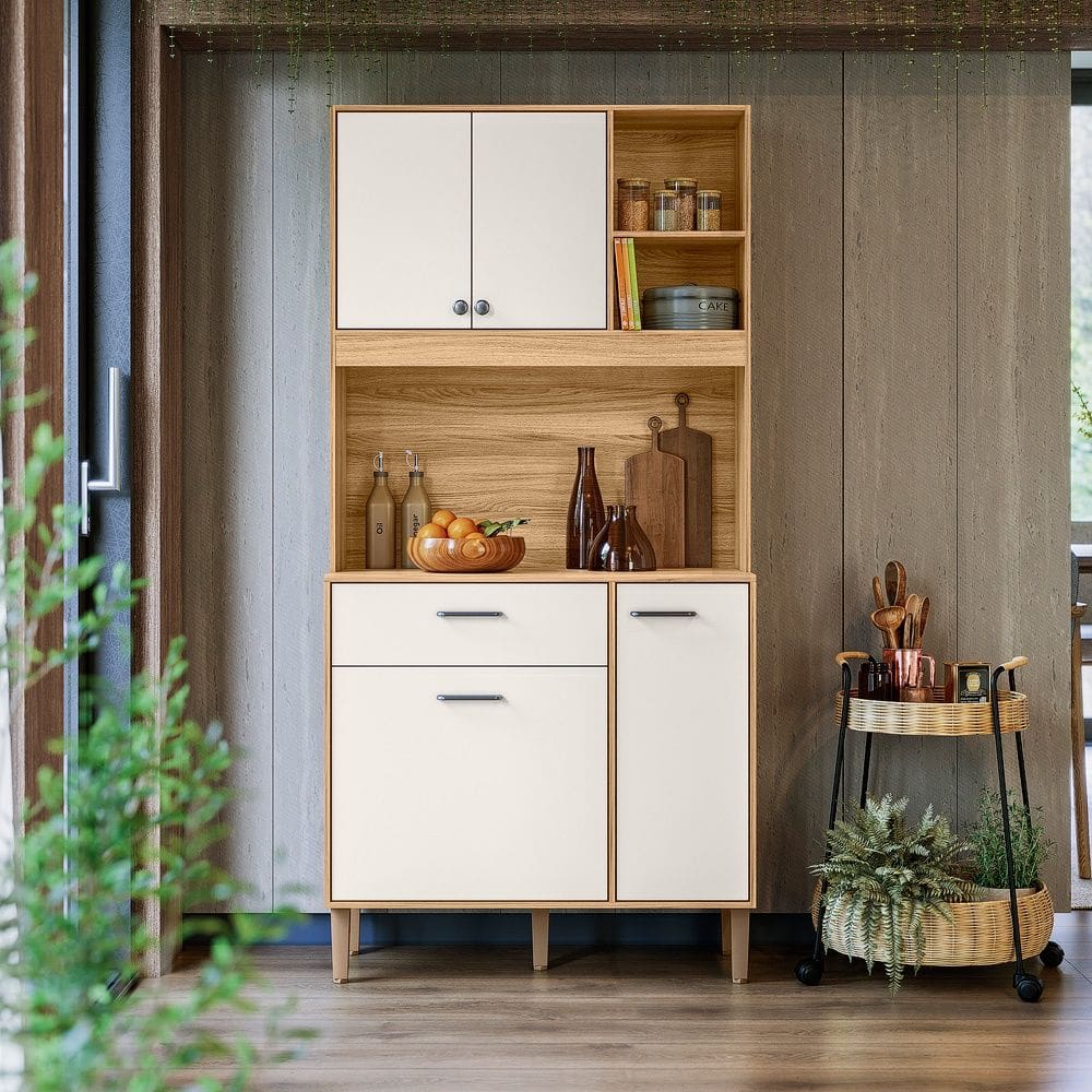 Cozinha Compacta Erva Doce 90cm Freijó Off White Nicioli