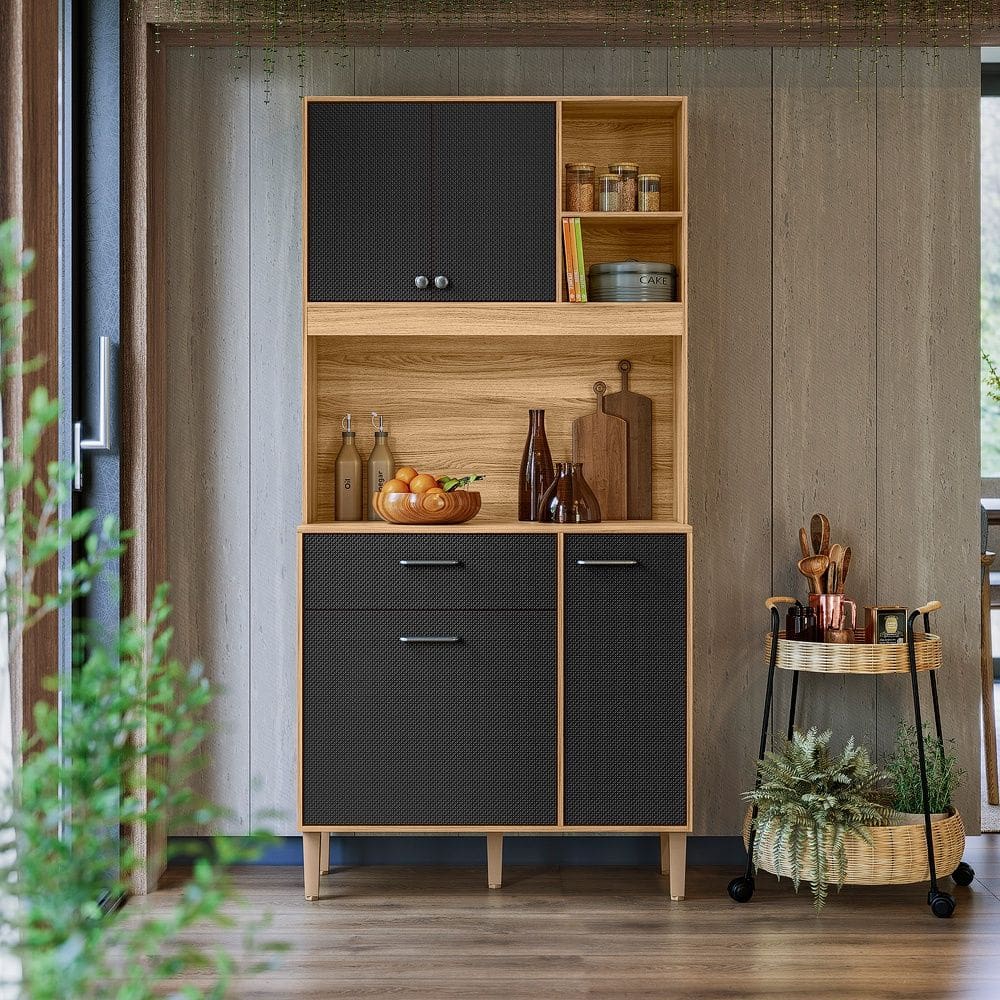 Cozinha Compacta Erva Doce 90cm Freijó Preto Nicioli