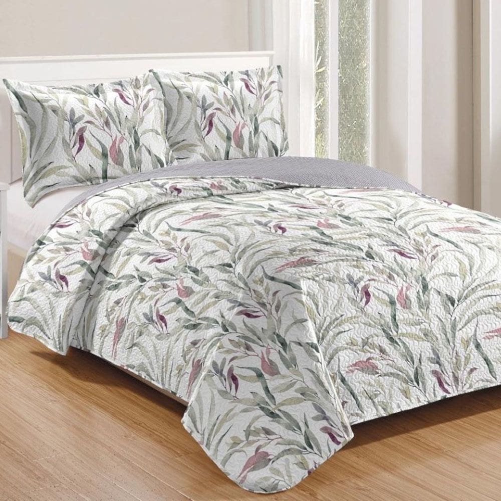 Kit Cobre Leito Colcha Casa Scarpa Mix Queen Estampado Dupla Face Floral 3 Peças - Camila