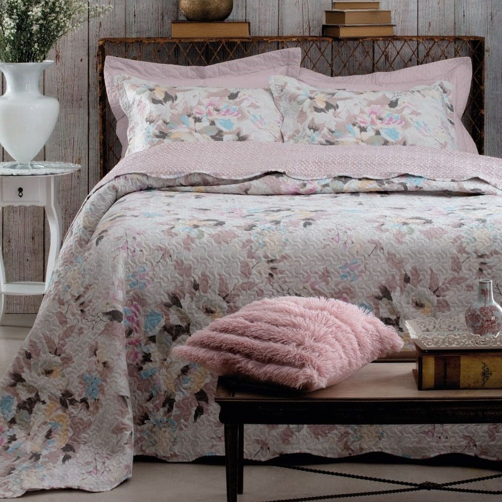 Kit Cobre Leito Colcha Casa Scarpa Mix Queen Estampado Dupla Face Floral 3 Peças - Andréia