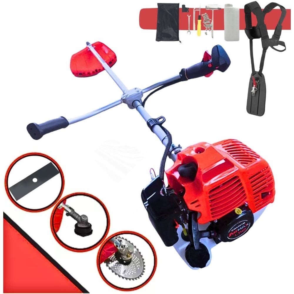 Roçadeira Profissional a Gasolin Cg430 TB 43cc 2hp com Faca 2 Pontas p/ Mato Alto Capim + Lamina de Vídea 40D p/ Troncos