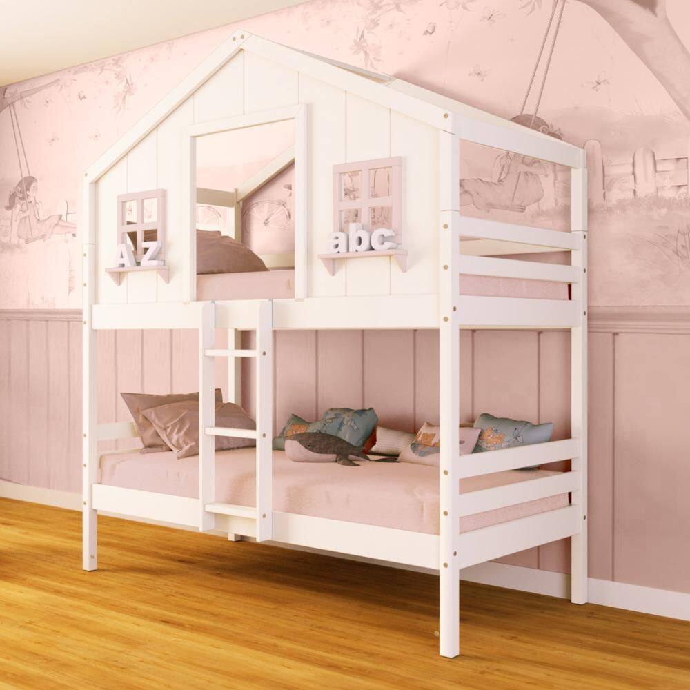 Beliche Casinha dos Sonhos Madeira Maciça Branco/ Rosa Megamobilia