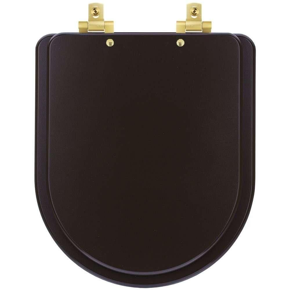 Assento Sanitário Mdf Soft Close Carrara Marrom Fosco Para Vaso Deca Com Ferragem Dourada