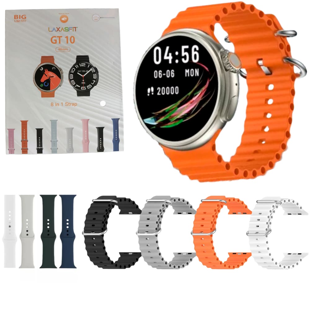 Smartwatch Gt10 Redondo Tela Infinita 48mm Batimentos Chamadas 8 Pulseiras