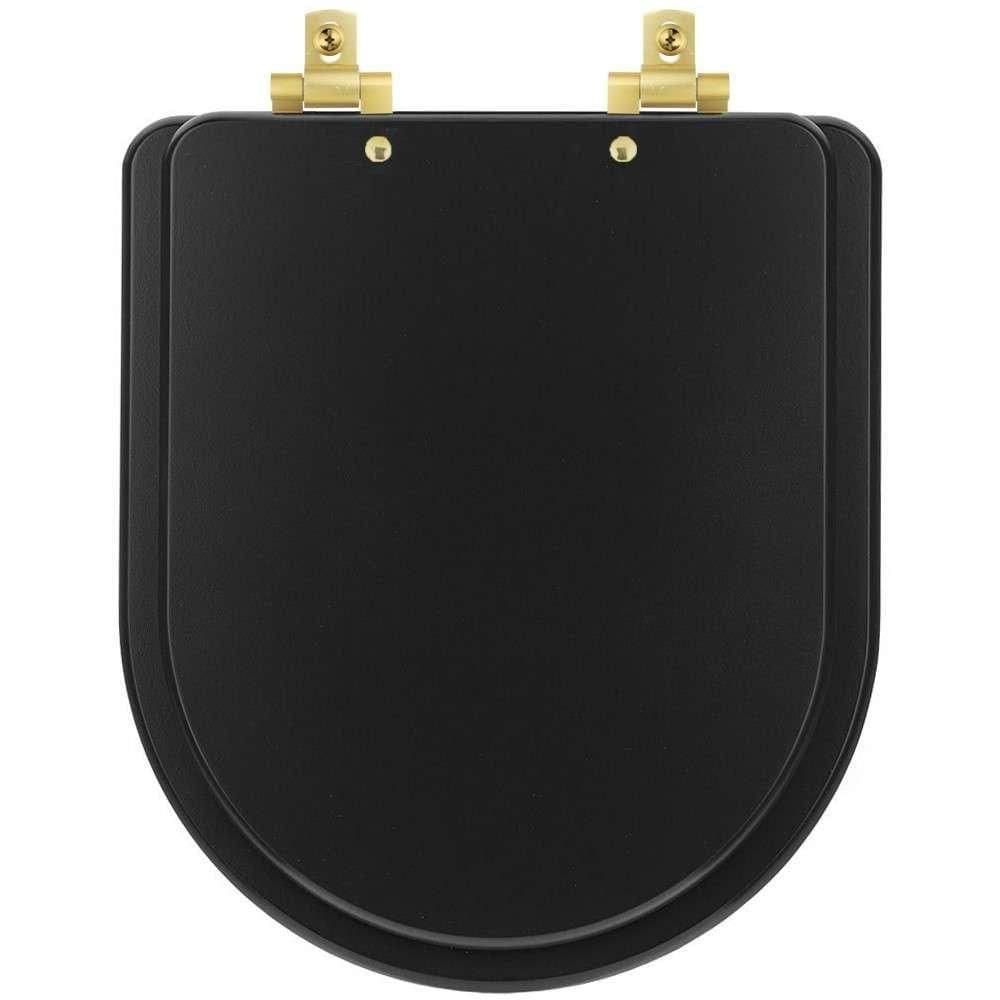 Tampa De Vaso Mdf Com Fechamento Lento Nexo Onix (preto Fosco) Para Louça Roca Com Ferragem Dourada