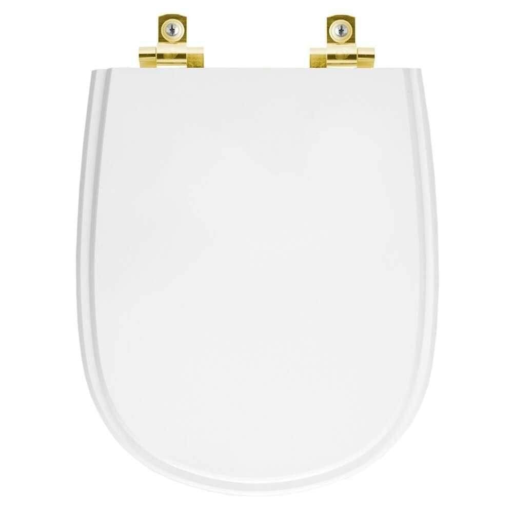 Assento Sanitário Com Amortecedor Paris Branco Para Vaso Ideal Standard Com Ferragem Dourada