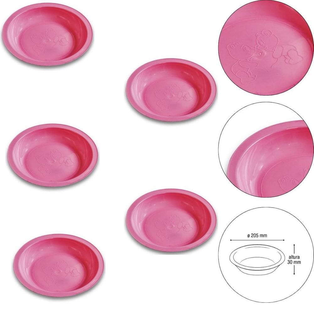 Kit 5 Prato Infantil De Plástico Desenho De Ursinhos Rosa