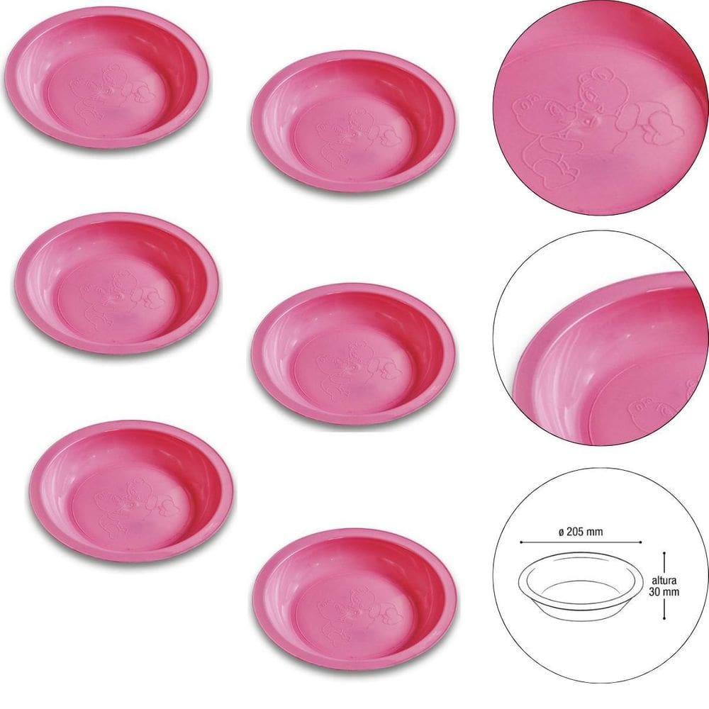 Kit 6 Prato Infantil De Plástico Desenho De Ursinhos Rosa