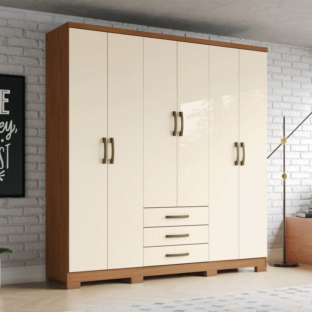Guarda Roupa Casal 6 Portas 3 Gavetas Pés Caju Henn