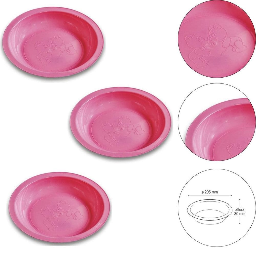 Kit 3 Prato Infantil De Plástico Desenho De Ursinhos Rosa