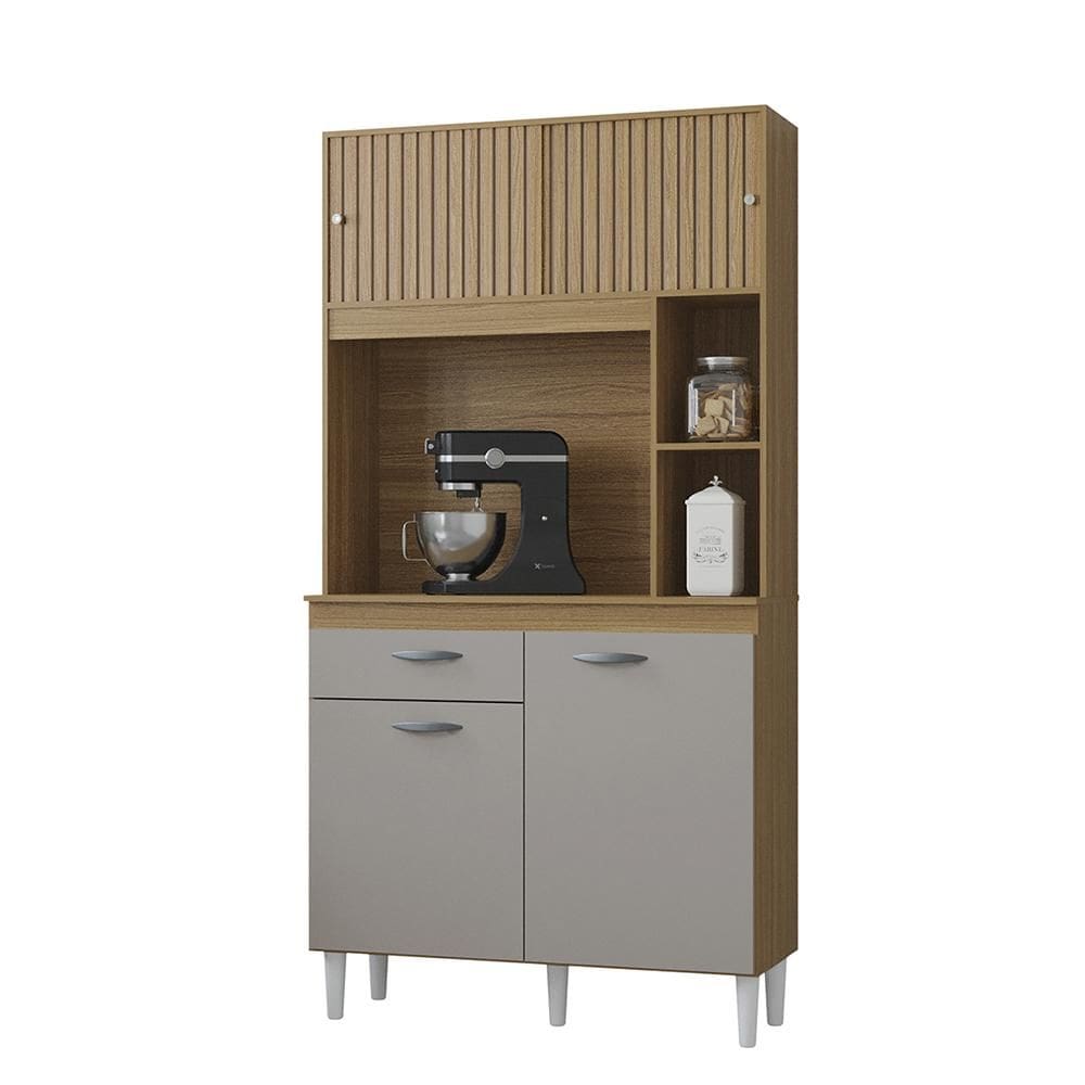 Armário Para Cozinha Kit Duda 90 cm Damasco Ripado Off White- Poquema