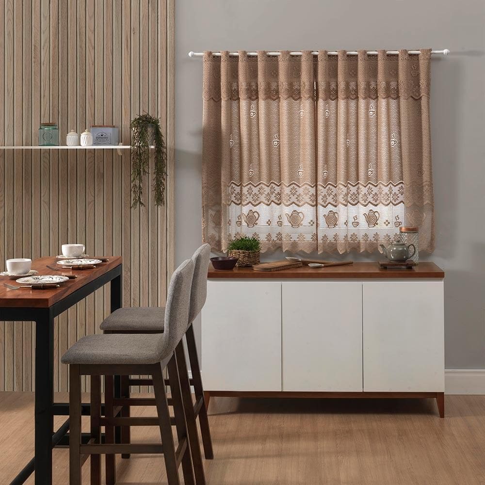 Cortina De Renda Para Cozinha Clássica Bule Desert 280X120Cm