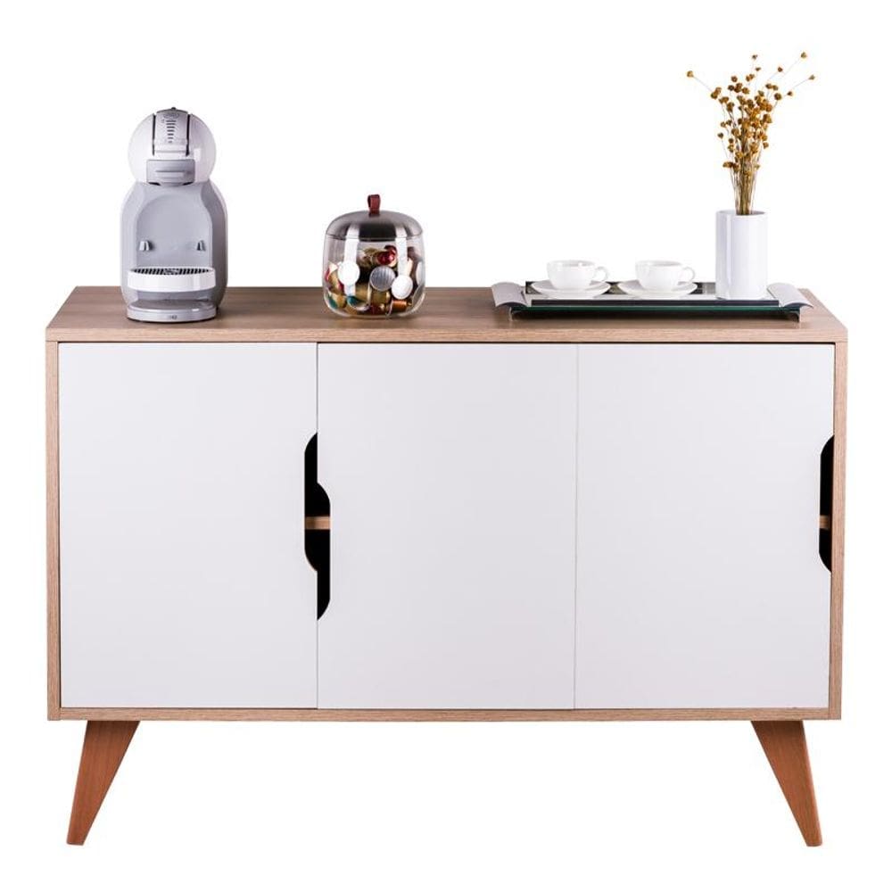 Balcão Buffet com 3 Portas Carvalho e Branco