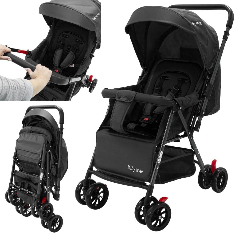 Carrinho de Bebê Passeio Reversível 15kg Baby Style Runner Compacto e Leve Preto