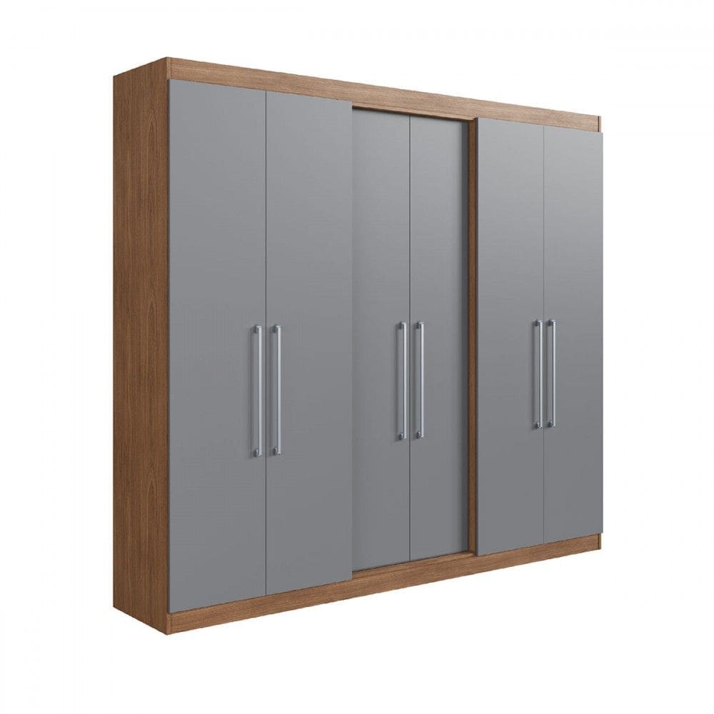 Guarda-Roupa Casal Oxford 6 Portas 2 Gavetas Freijó/Cinza | Extra