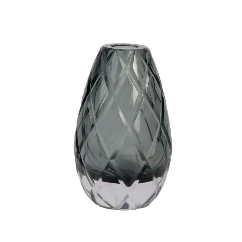 Vaso Oval Vidro Murano Italiano 17Cm Fino Acabamento Cinza