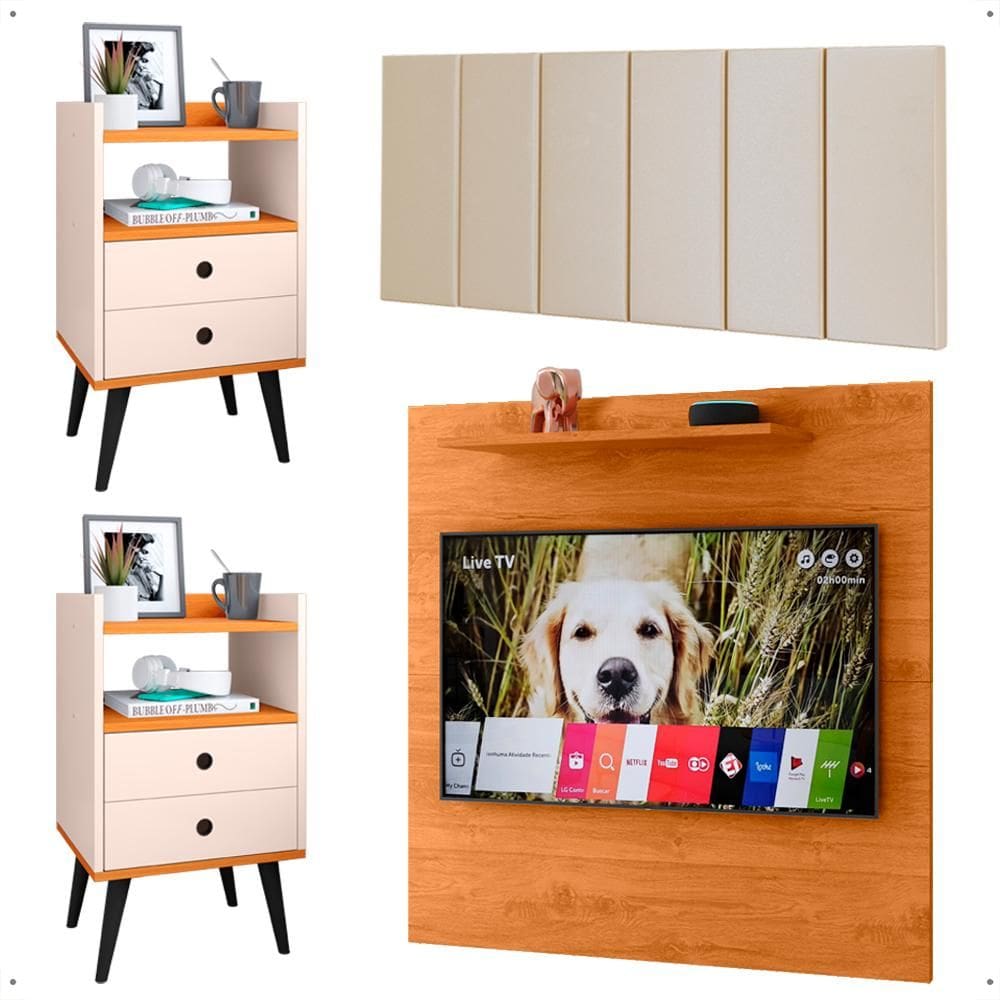 Kit Quarto 2 Mesinhas Organizadora Painel Sala Tv 32 Polegadas Cabeceira Suspensa Cama Box Casal 1,40 - Lojas RPM