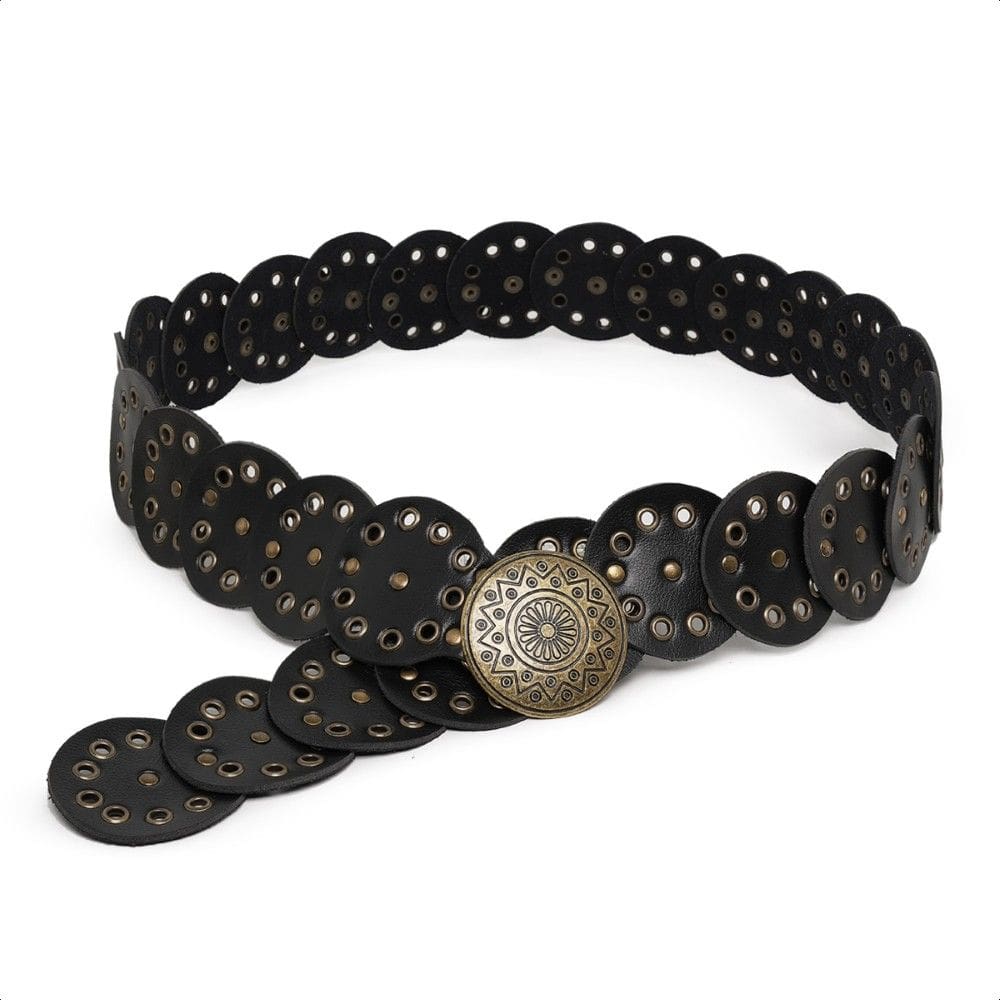 Cinto Boho Chic Feminino Estilo Ocidental Redondo Western Fivela Ouro Velho Moderno Tendencia Festa