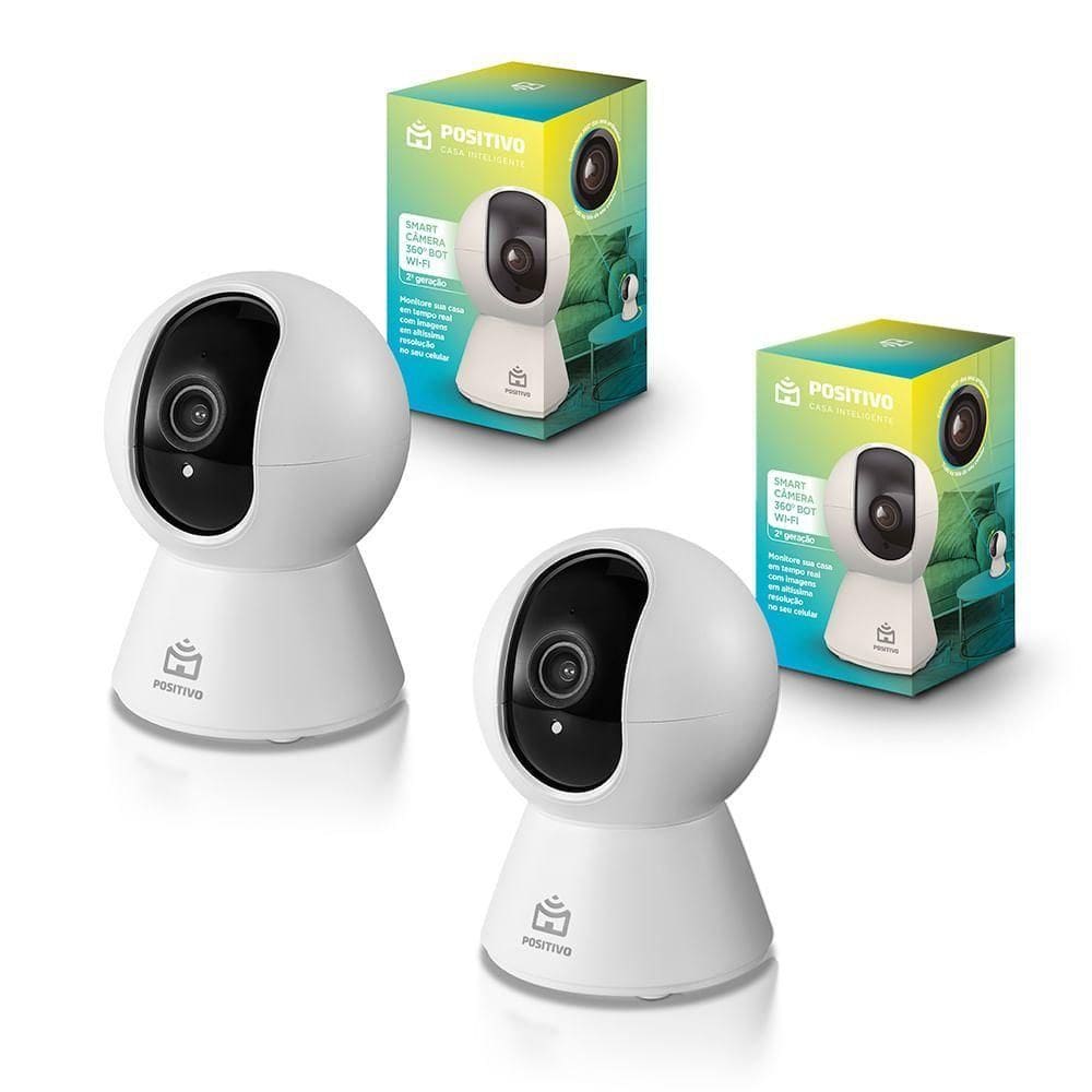 Kit 2 Smart Câmera 360° Bot Wi-fi 2ª Geração Positivo Casa Inteligente FHD Noturna Suporte A Microsd 128GB