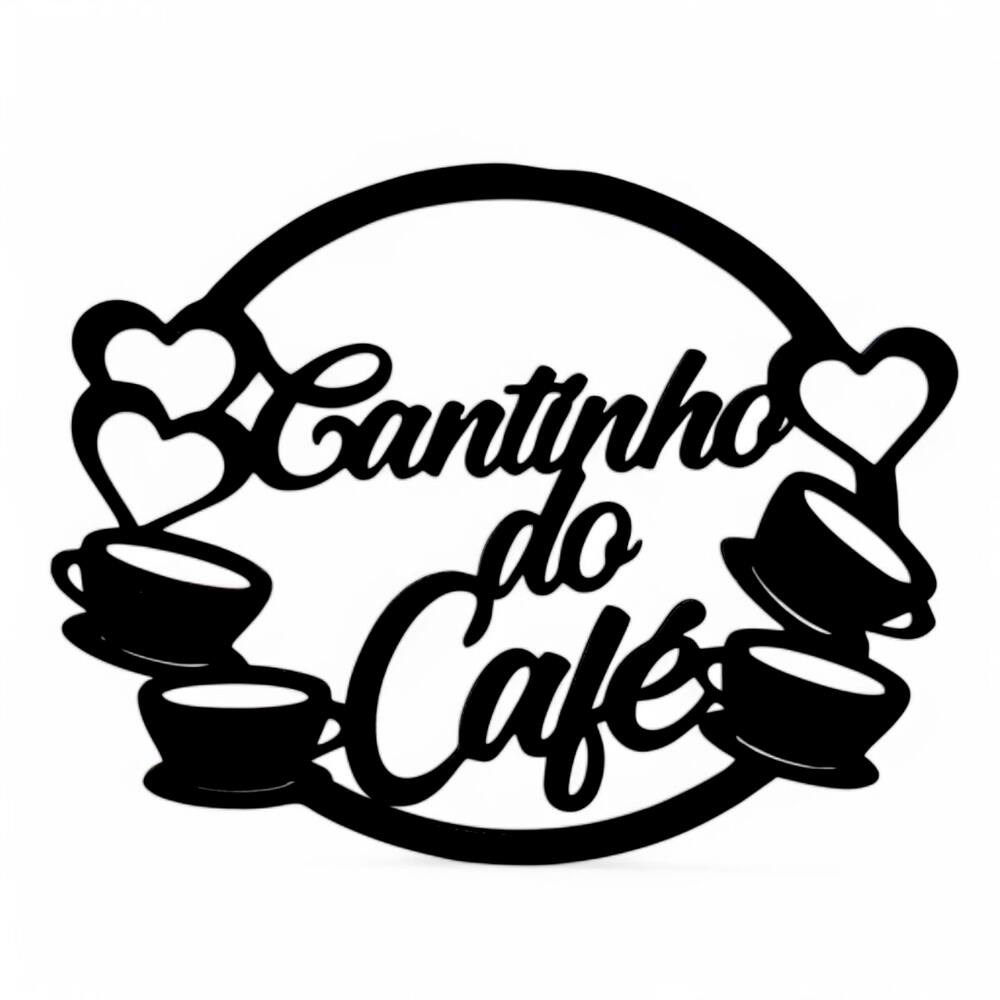 Placa Decorativa Cantinho do Café Mdf Cor Preto 60 cm