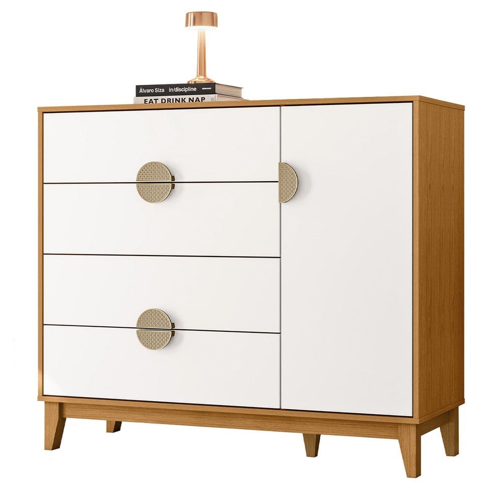 Cômoda Sapateira 1 Porta 4 Gavetas 120cm Ipê Branco/Cinamomo - Albatroz