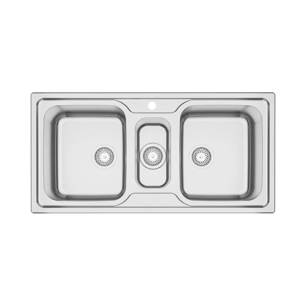 Cuba De Sobrepor Tramontina Marea Deep 2 Cubas E Auxiliar Em Aço Inox Com Acabamento Acetinado 100 X 50 Cm Com Válvula E