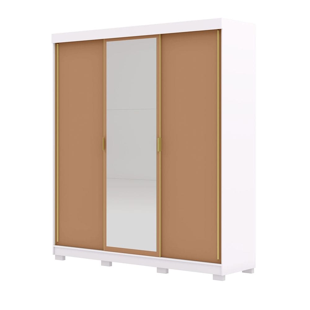 Guarda Roupa Casal 200cm Com Espelho Porto Branco/Camarim - Vila Rica