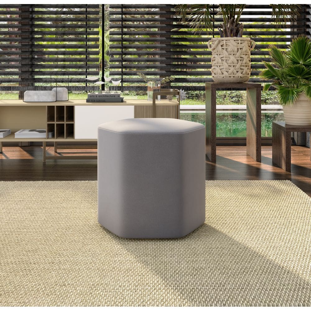 Puff Decorativo Hexa em Madeira e Tecido Suede