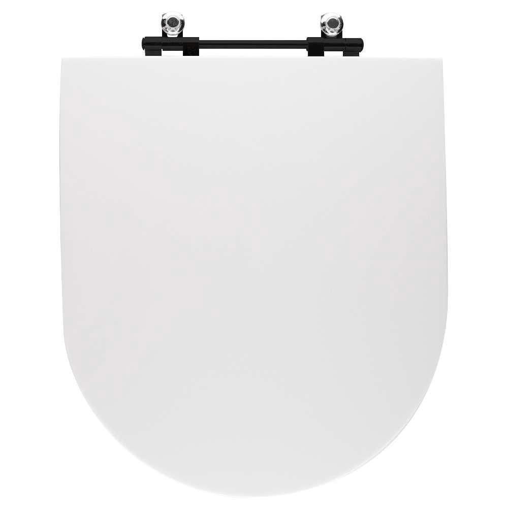 Assento Sanitário Poliéster Antibacteriano Carrara Branco Para Vaso Deca Com Ferragem Preta