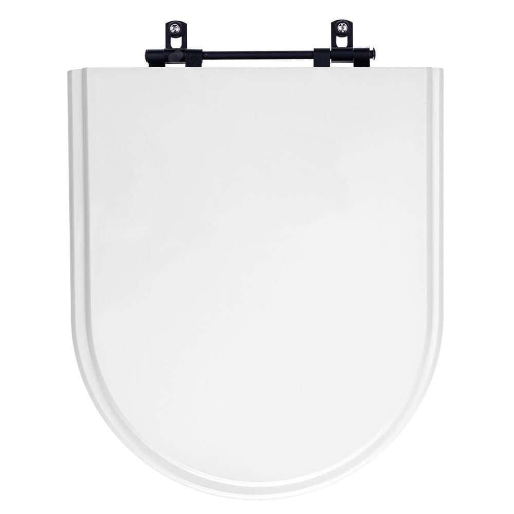 Assento Sanitário Poliéster Carrara Branco Com Ferragem Preta