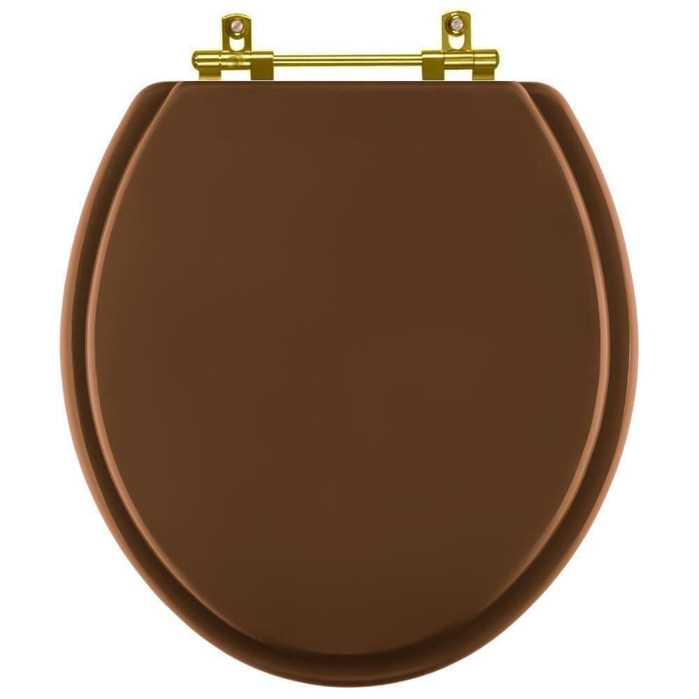 Assento Sanitario Poliéster Convencional Universal Oval Ocre Com Ferragem Dourada