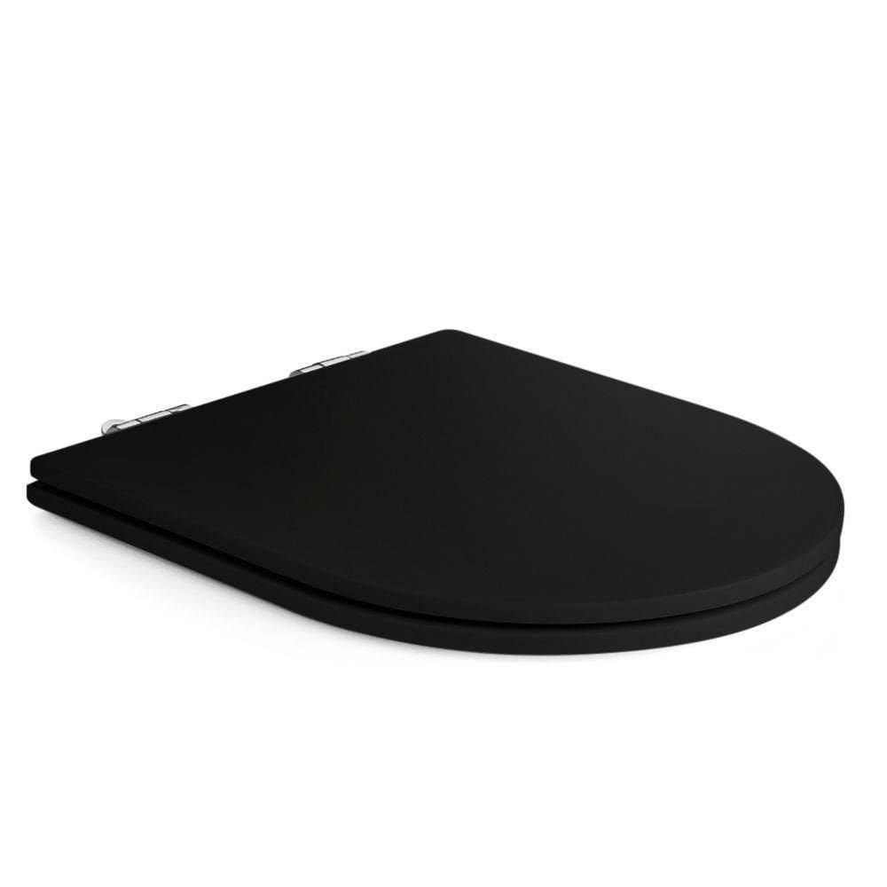 Assento Poliester Soft Close Carrara Preto Fosco Para Vaso Deca